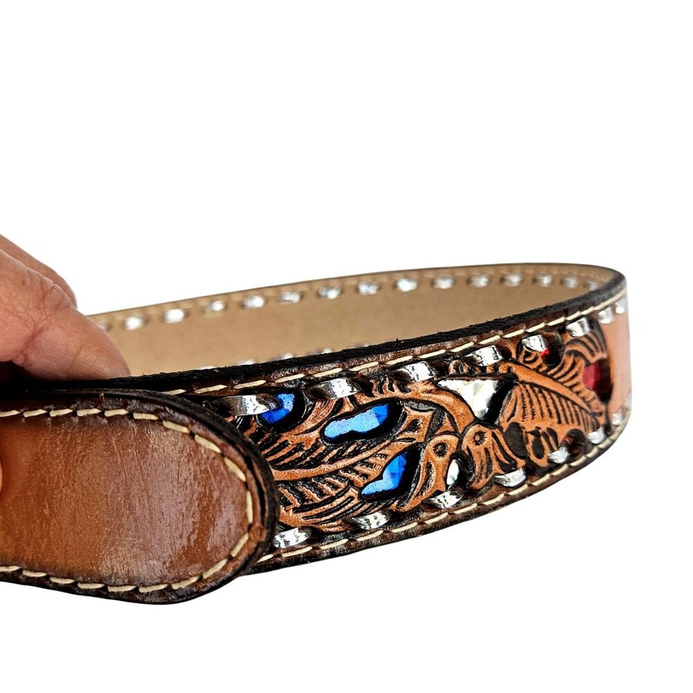 Vintage Tooled Leather Western Belt Cheryl USA 26 - 29 Waist S M Coastal Cowgirl - Picture 3 of 11